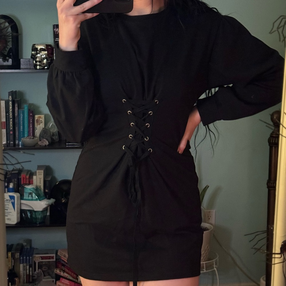(3 for $30) Black Lace-Up Dress